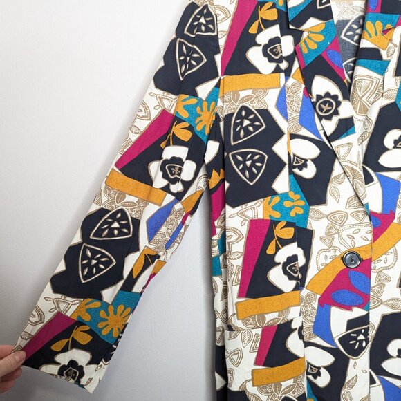 Vintage 80's Bright Geometric Pop Art Pattern Blazer Long Sleeve Pockets Floral - Picture 8 of 8
